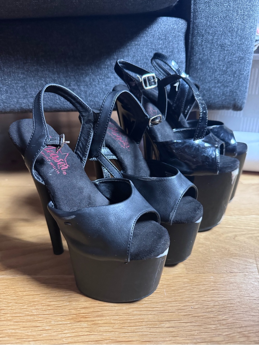 Pleaser Black Platform Peep-Toe Slingback Heels